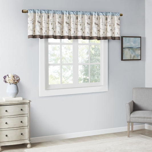 Embroidered Window Valance Blue 50x18"