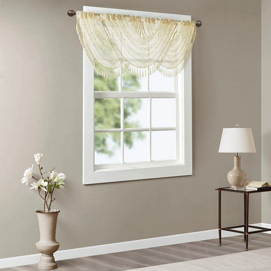 Diamond Sheer Embroidered Waterfall Valance Ivory 38x46"
